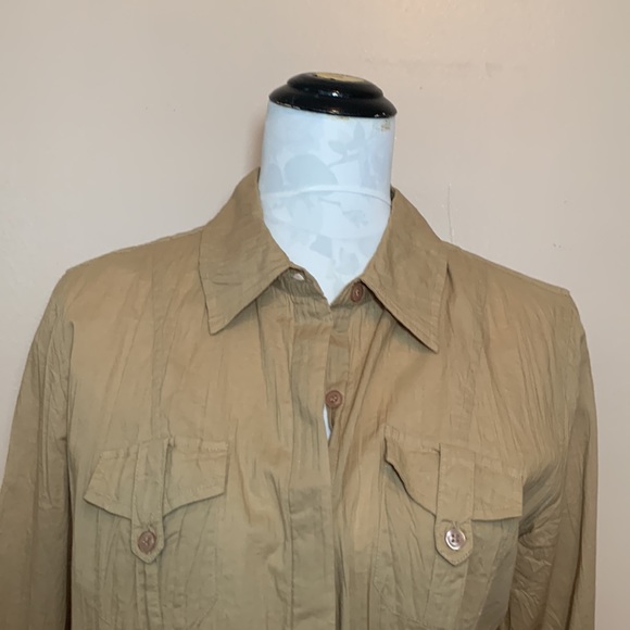 Style &co. 100% Cotton 3/4 Tabbed Sleeves Tan Button Down Shirt - Picture 2 of 10